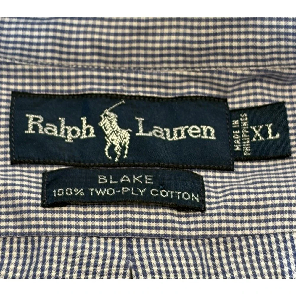 Polo Ralph Lauren Blue Gingham Check Blake‎ 2 Ply Shirt L/S Button Down Mens XL